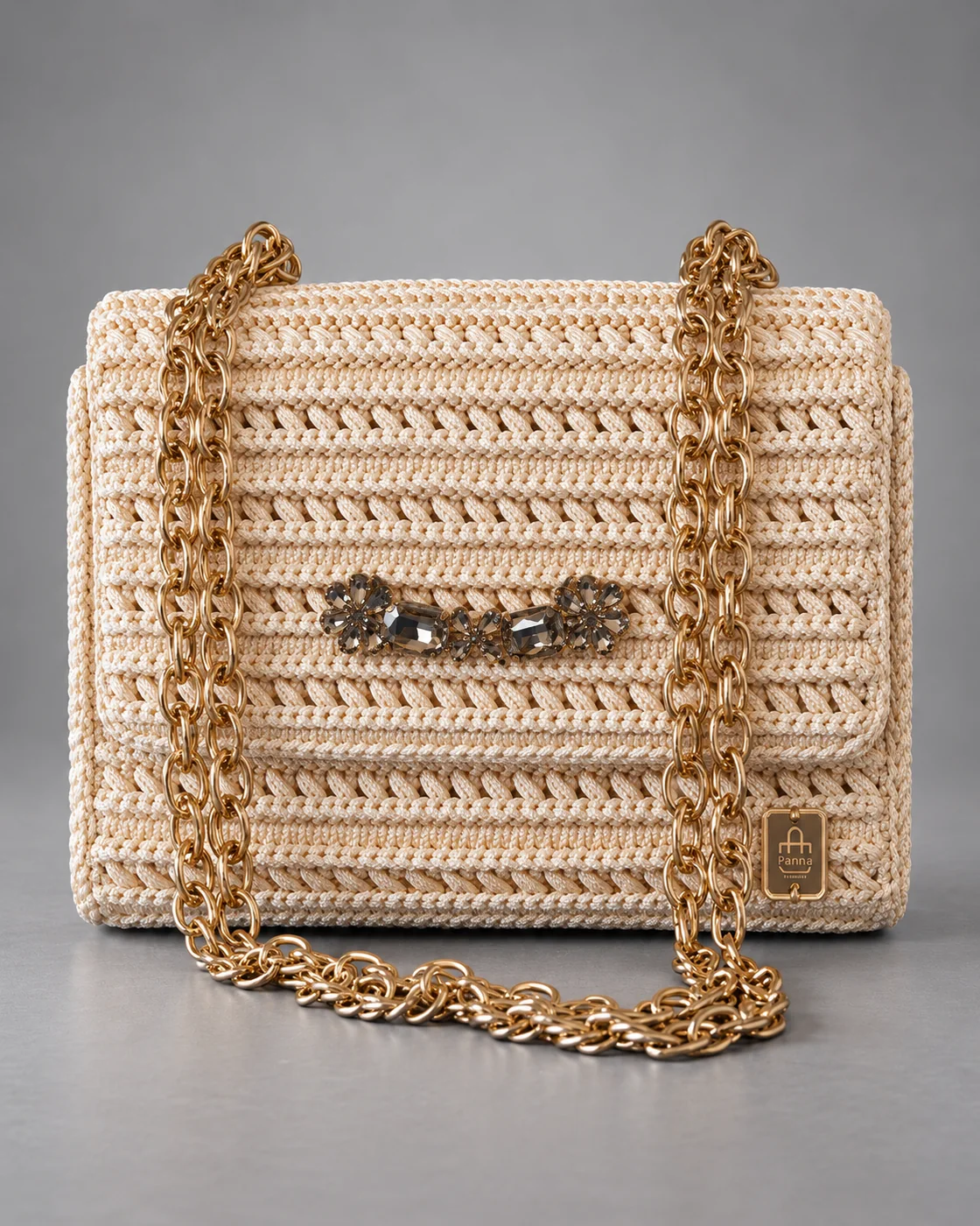 Avorio, catena gioiello, borsa fatta a mano Panna Bags
