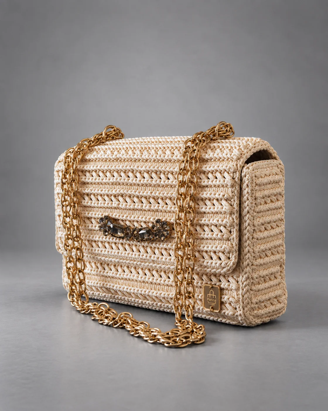 Avorio, catena gioiello, borsa fatta a mano Panna Bags