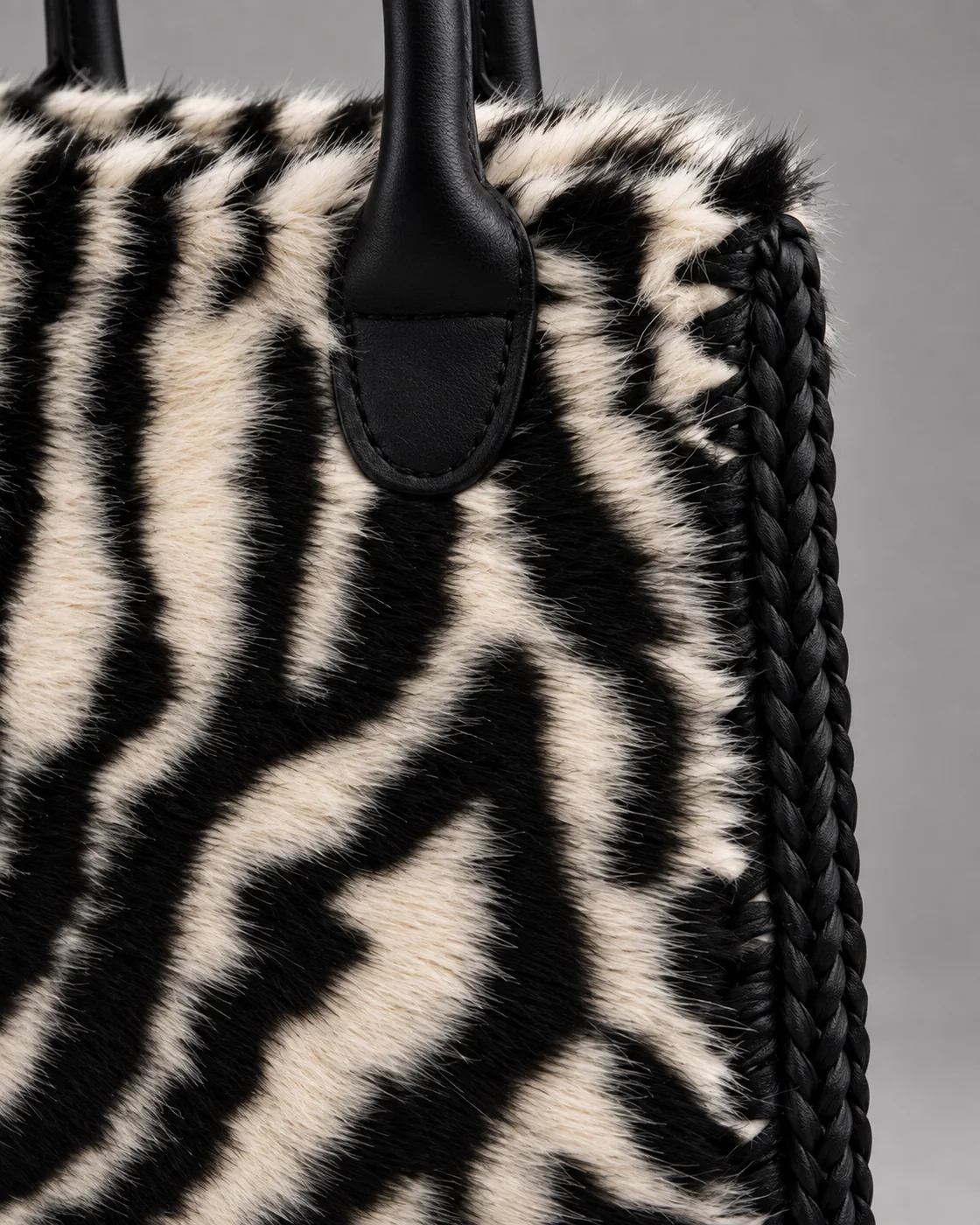 Zebrata, manici in pelle, borsa fatta a mano Panna Bags
