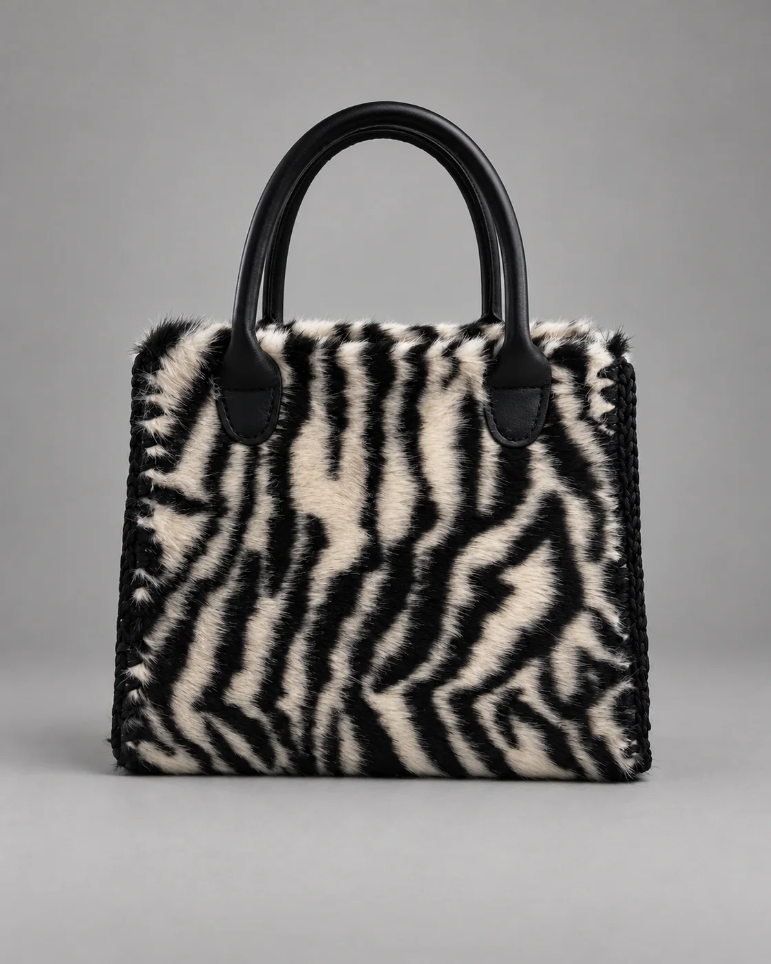 Zebrata, manici in pelle, borsa fatta a mano Panna Bags