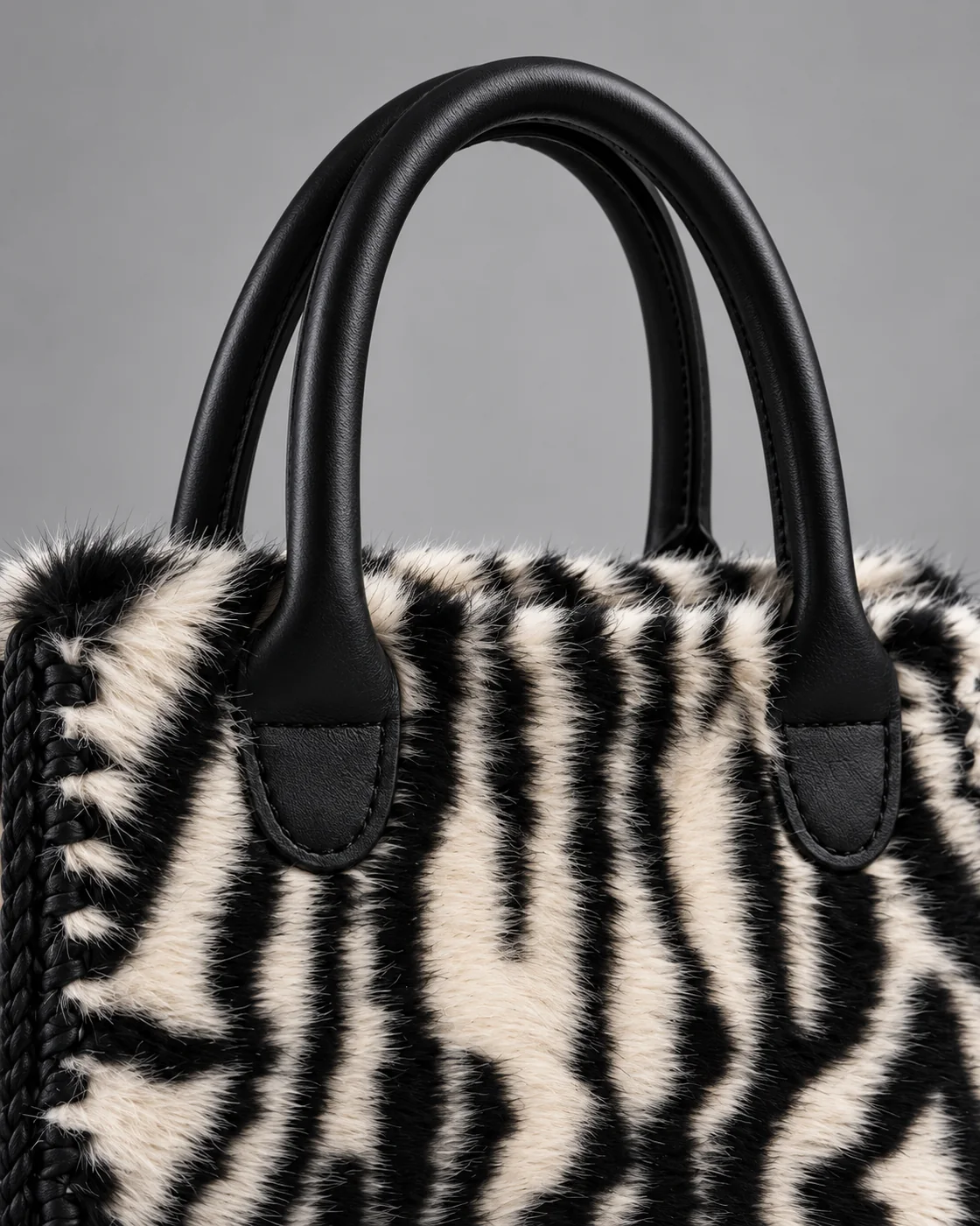 Zebrata, manici in pelle, borsa fatta a mano Panna Bags