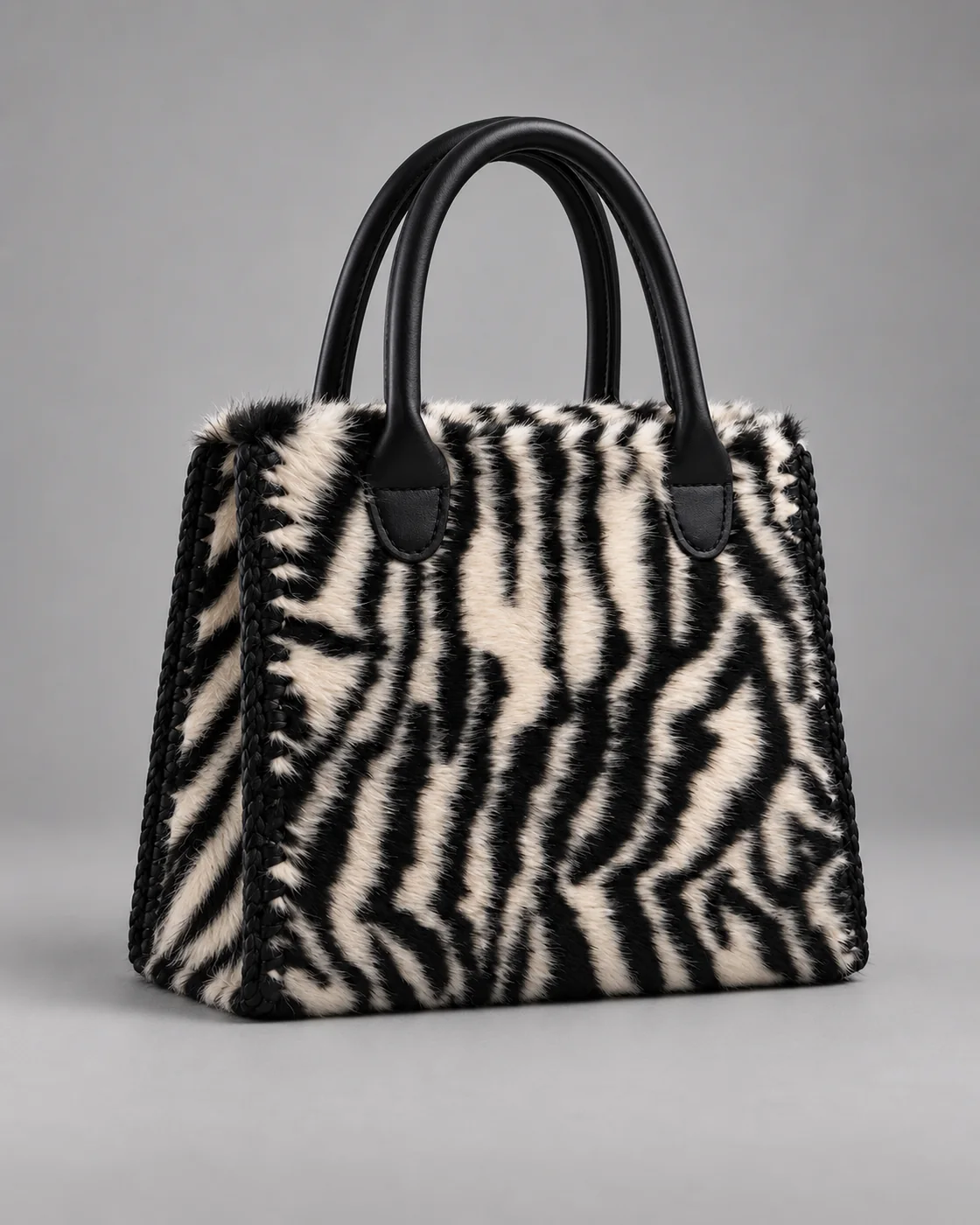 Zebrata, manici in pelle, borsa fatta a mano Panna Bags