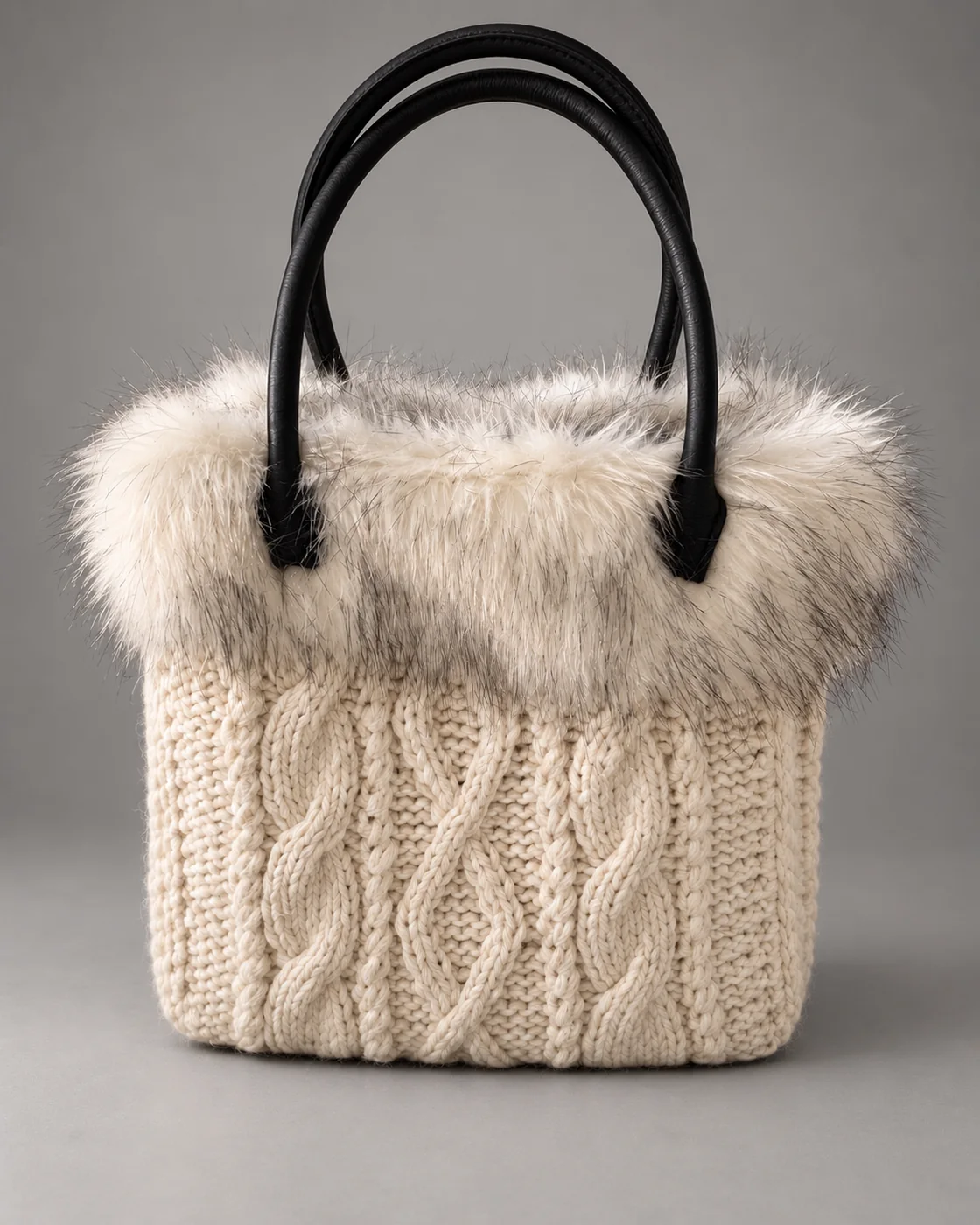 Lana e pelo, bianca, borsa fatta a mano Panna Bags