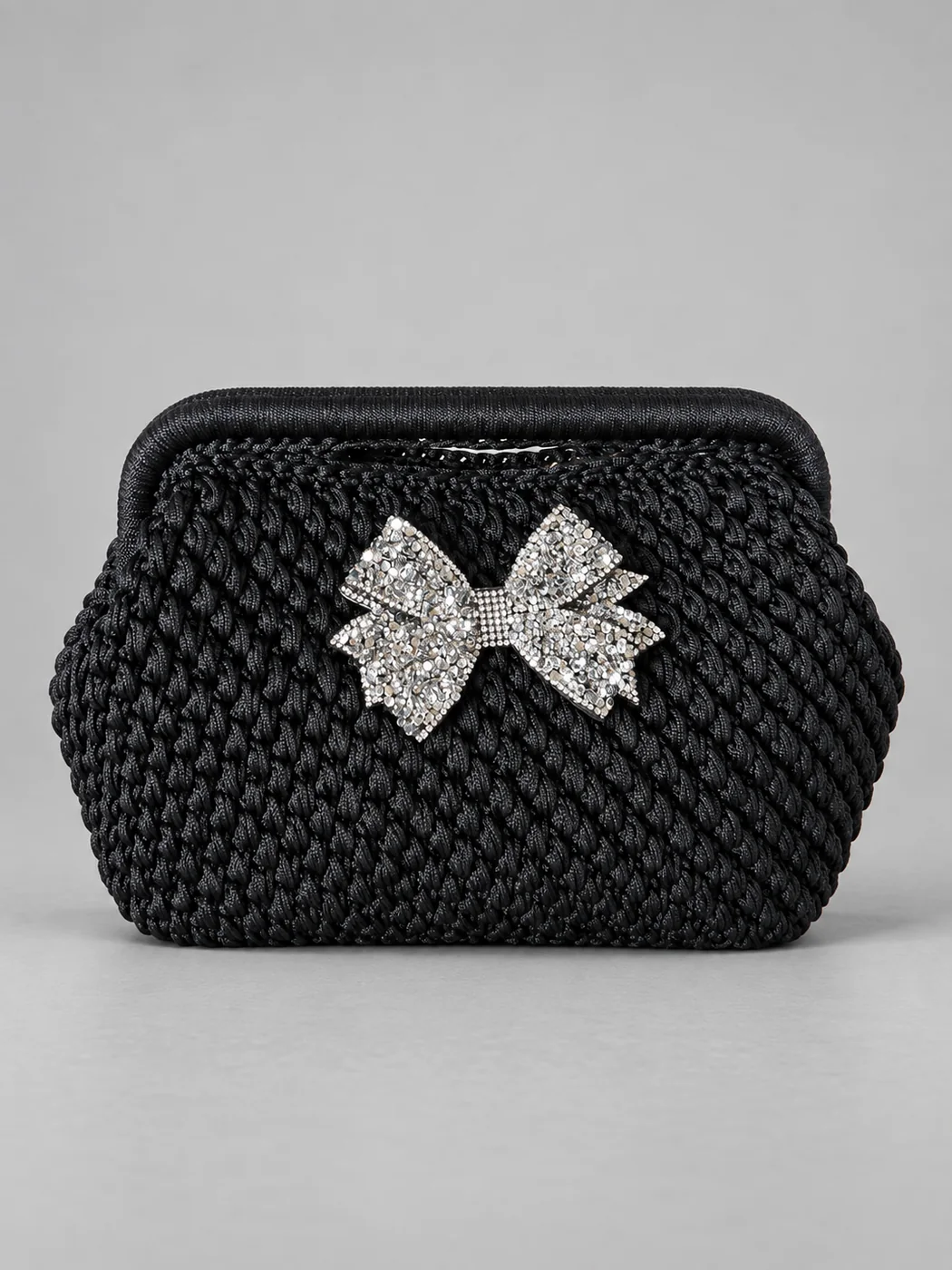 Nera, fiocco di strass, borsa fatta a mano Panna Bags