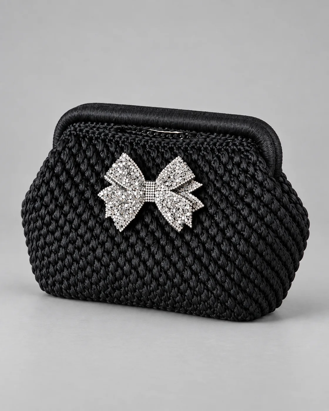 Nera, fiocco di strass, borsa fatta a mano Panna Bags