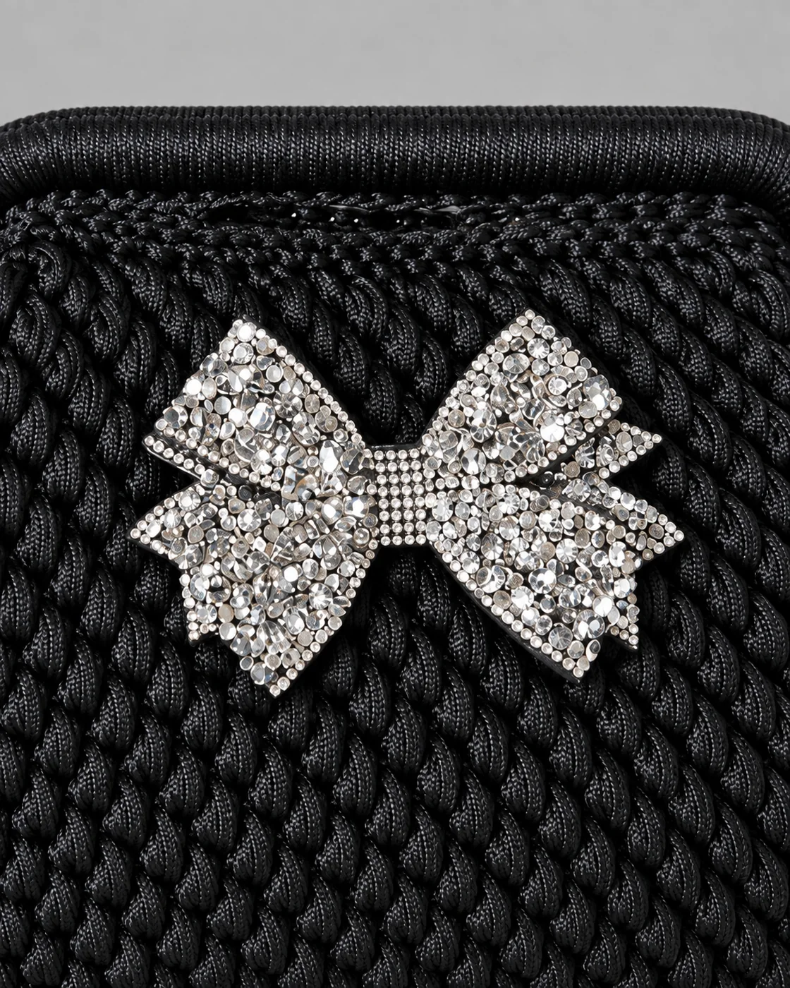 Nera, fiocco di strass, borsa fatta a mano Panna Bags