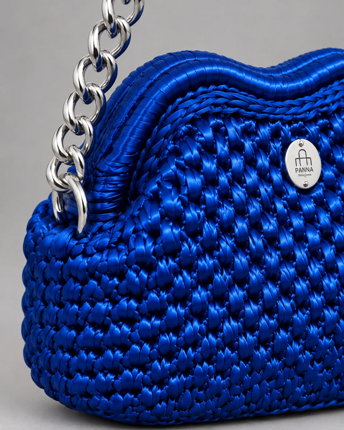 Blu a bolle, catena argento, borsa fatta a mano Panna Bags