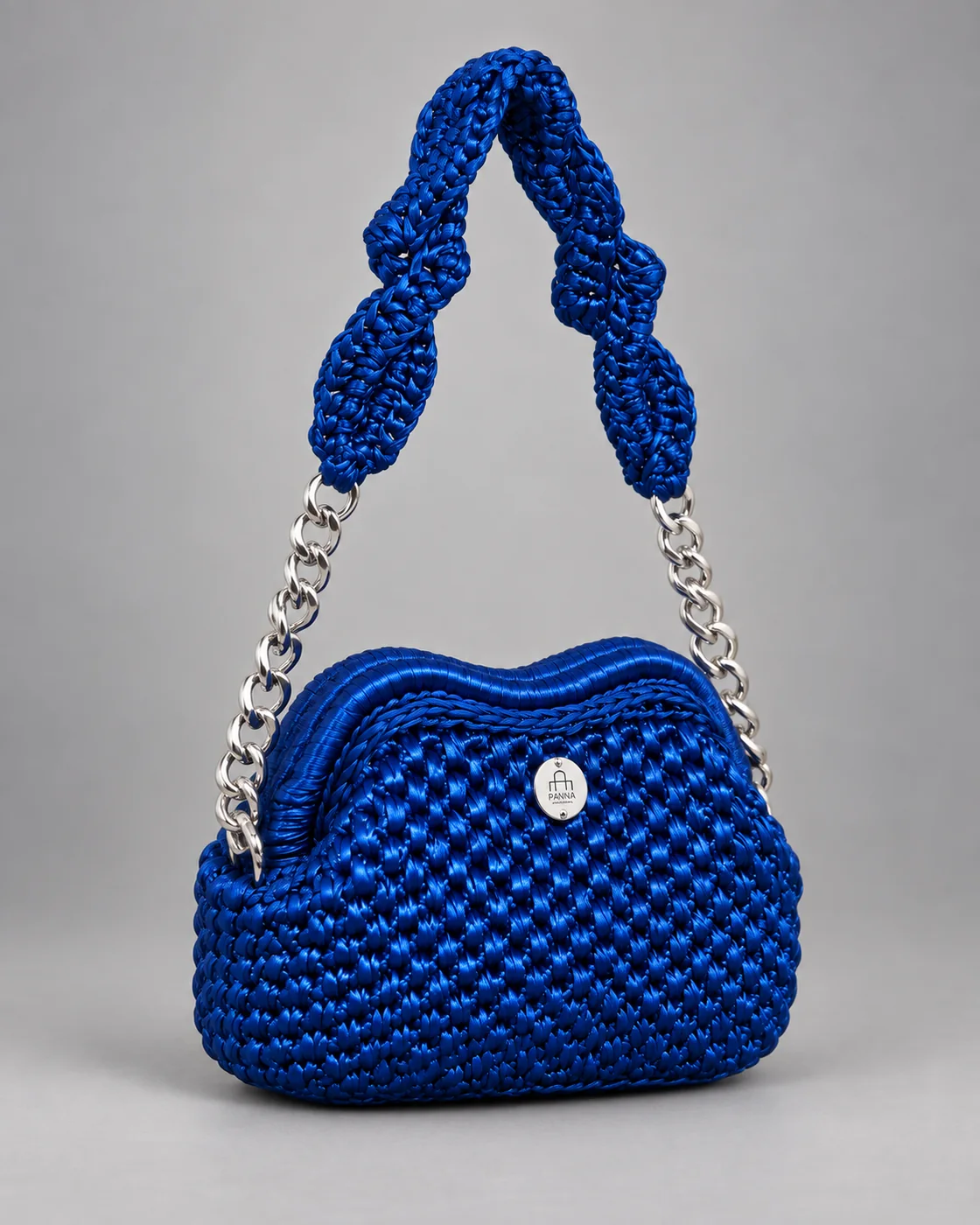 Blu a bolle, catena argento, borsa fatta a mano Panna Bags