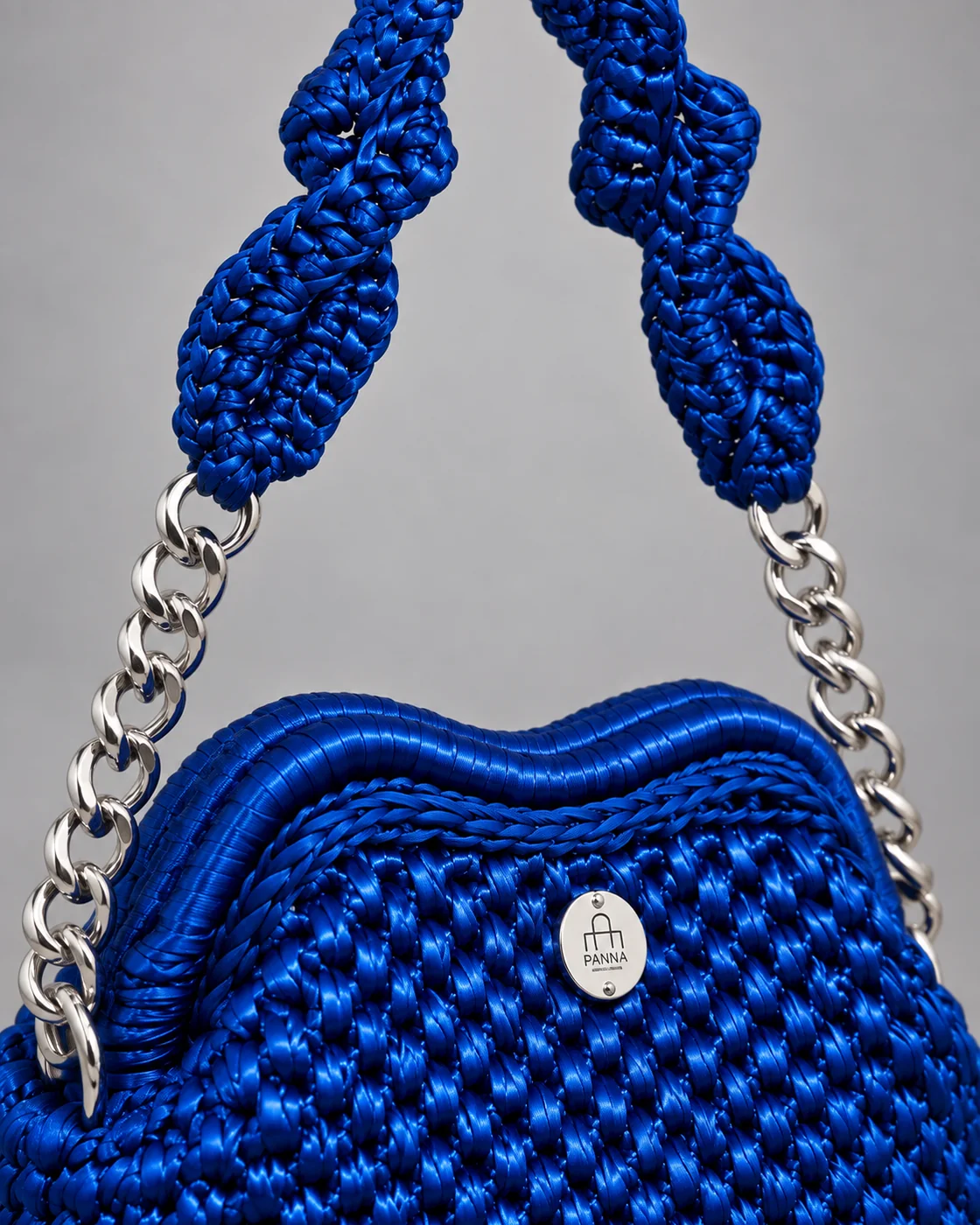 Blu a bolle, catena argento, borsa fatta a mano Panna Bags