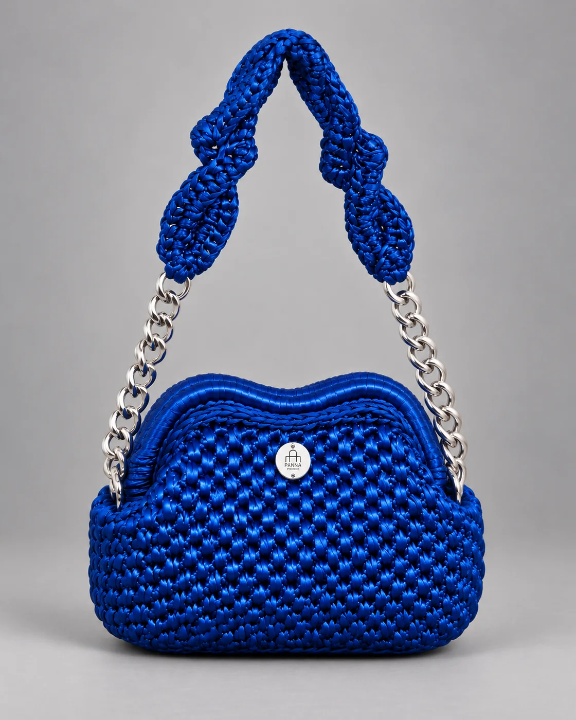 Blu a bolle, catena argento, borsa fatta a mano Panna Bags