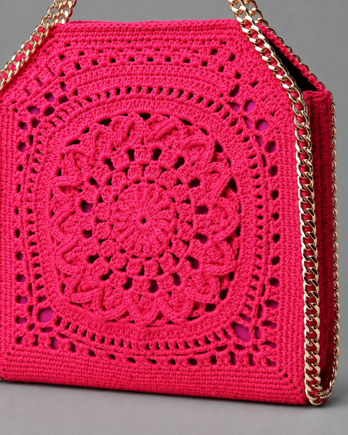 Fucsia, bordo catena, borsa fatta a mano Panna Bags