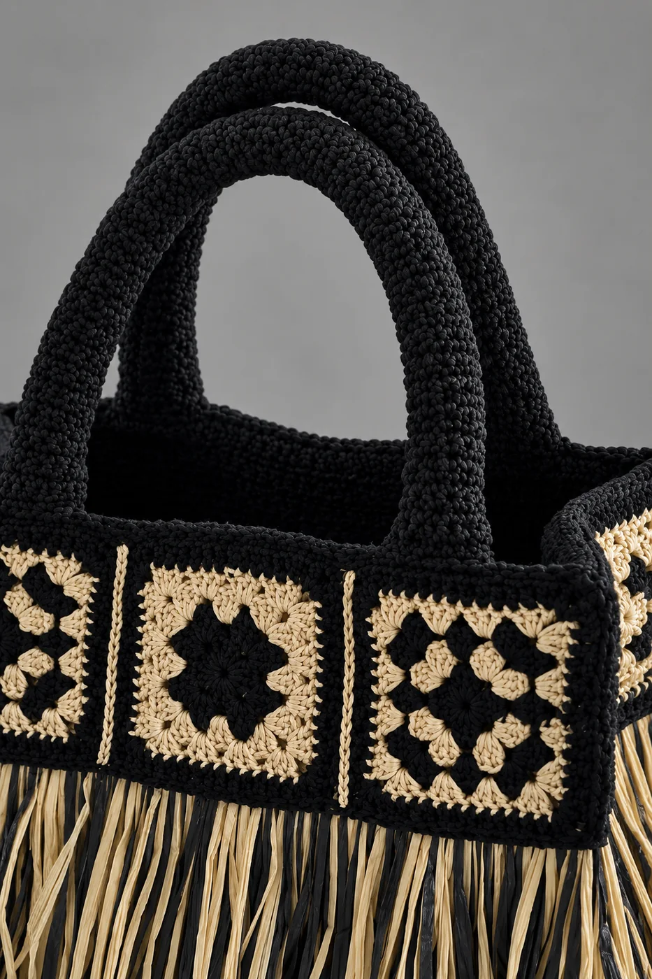 Borsa granny con frange, borsa fatta a mano Panna Bags