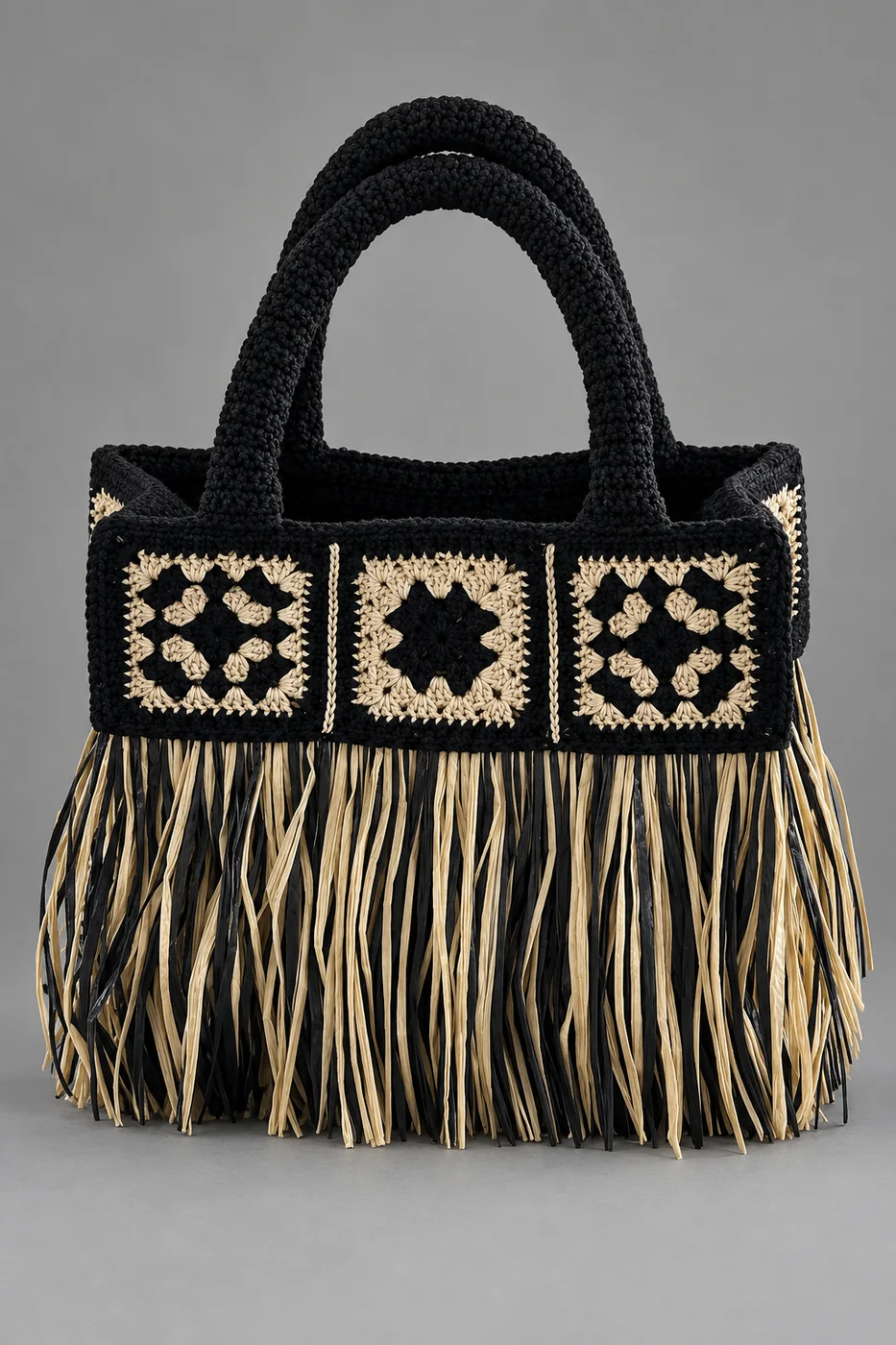 Borsa granny con frange, borsa fatta a mano Panna Bags