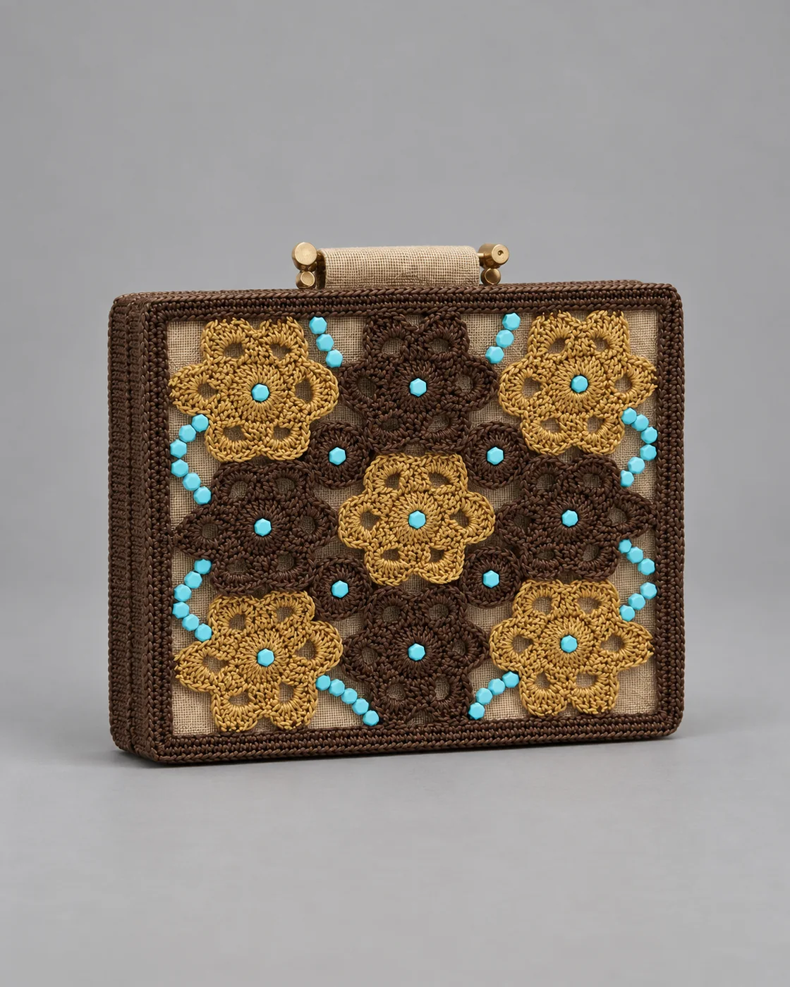 Cartella senape con fiori, borsa fatta a mano Panna Bags