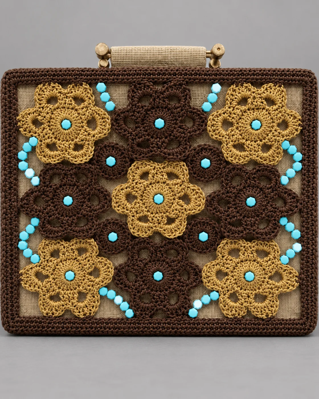 Cartella senape con fiori, borsa fatta a mano Panna Bags