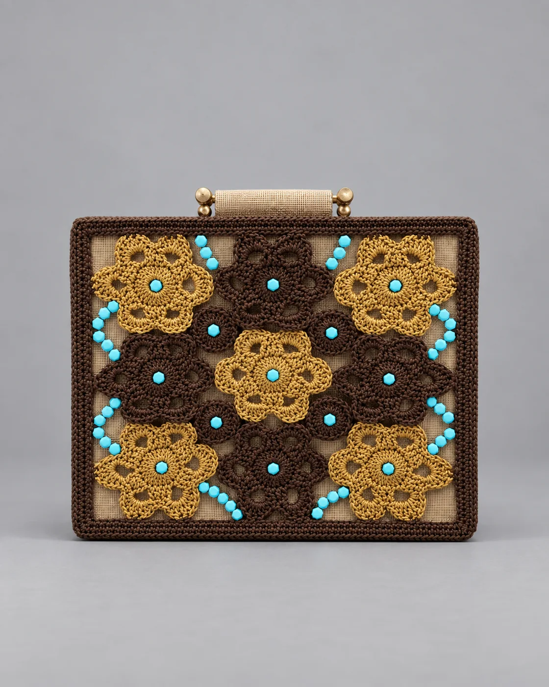 Cartella senape con fiori, borsa fatta a mano Panna Bags