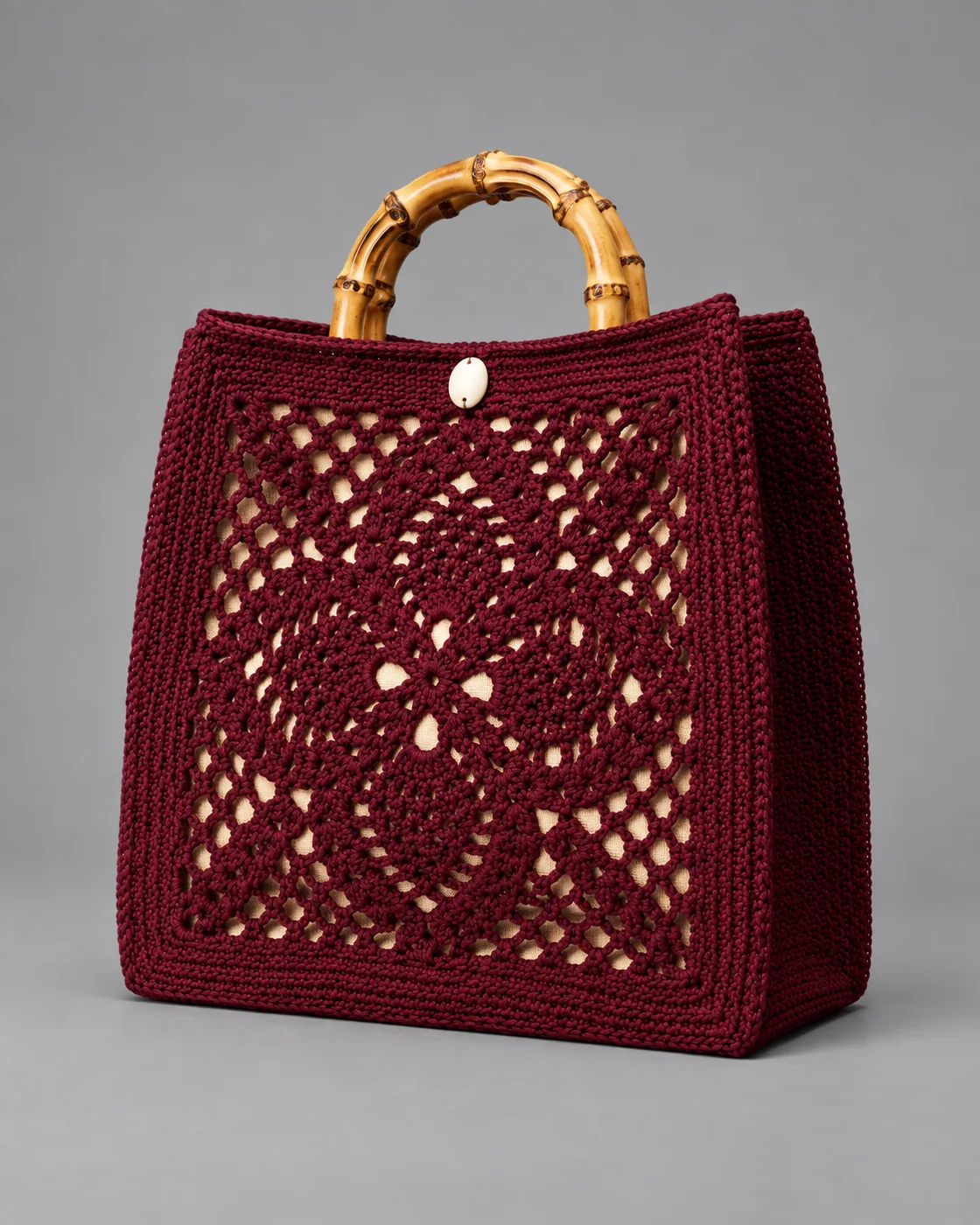 Bordeaux, manici bambu, borsa fatta a mano Panna Bags