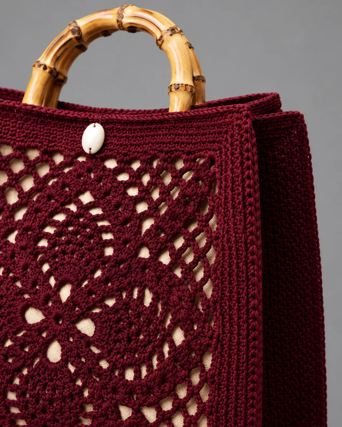 Bordeaux, manici bambu, borsa fatta a mano Panna Bags