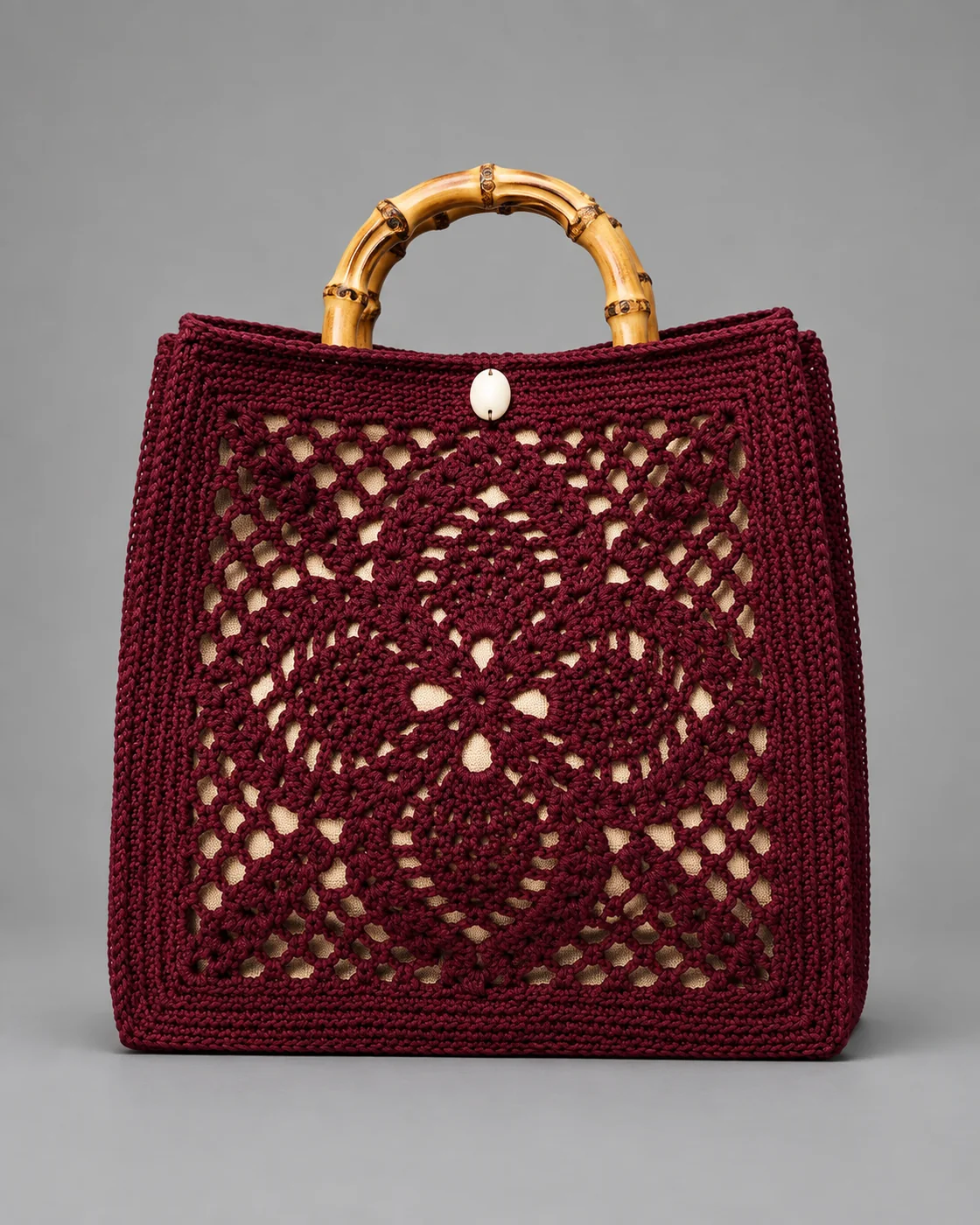 Bordeaux, manici bambu, borsa fatta a mano Panna Bags