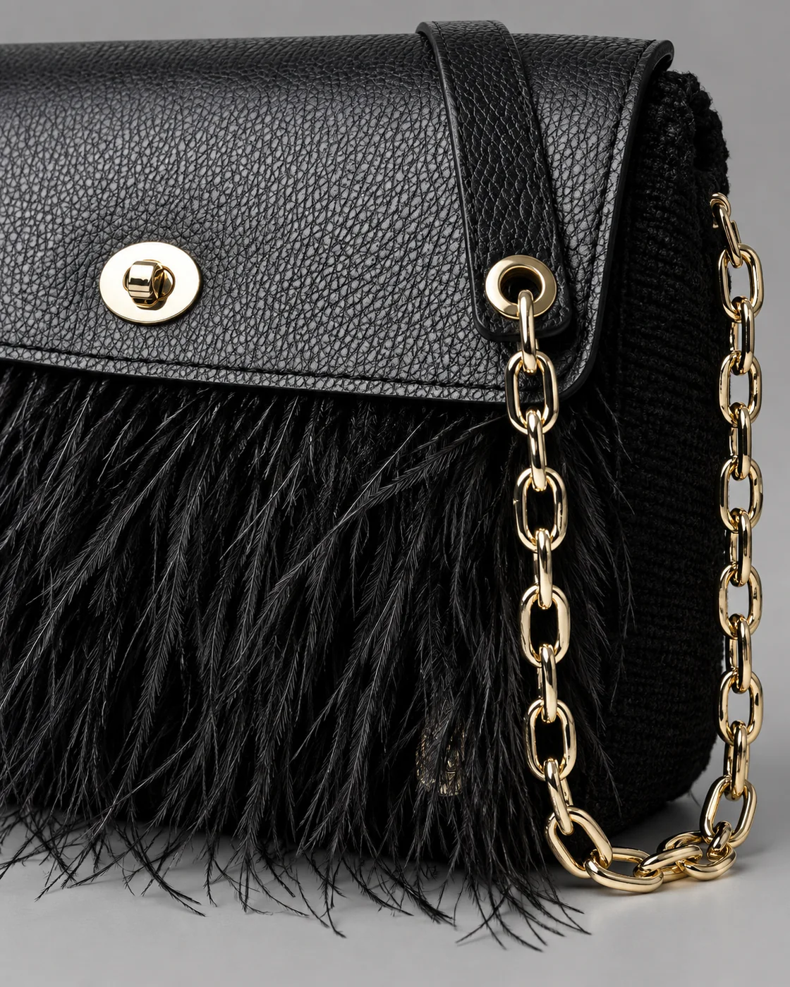Sera nera, piume, borsa fatta a mano Panna Bags