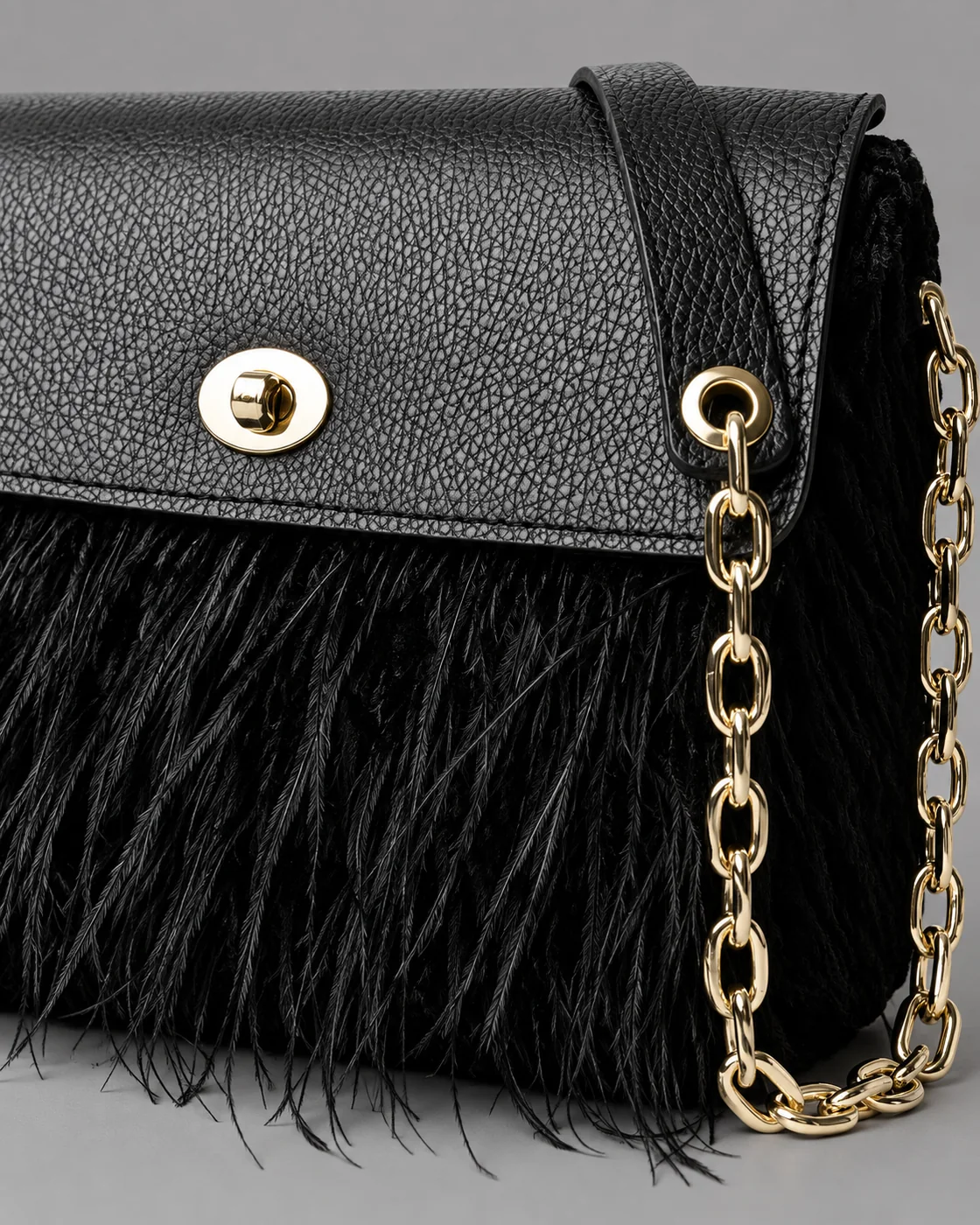 Sera nera, piume, borsa fatta a mano Panna Bags