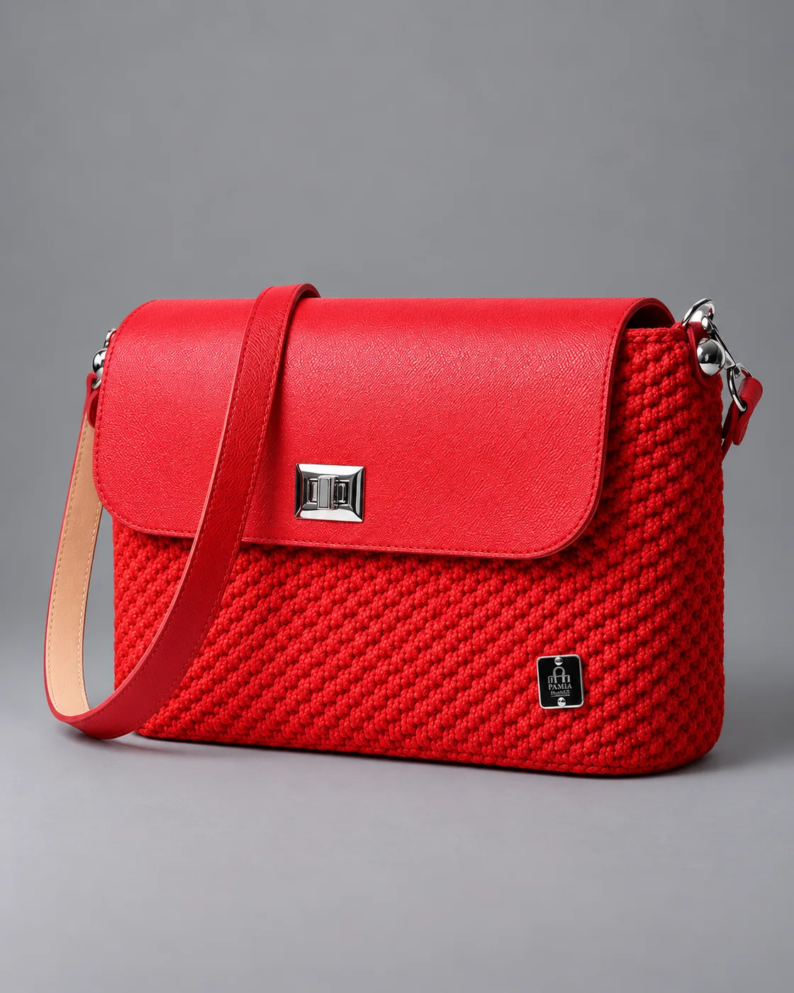 Rossa, patta in pelle, borsa fatta a mano Panna Bags
