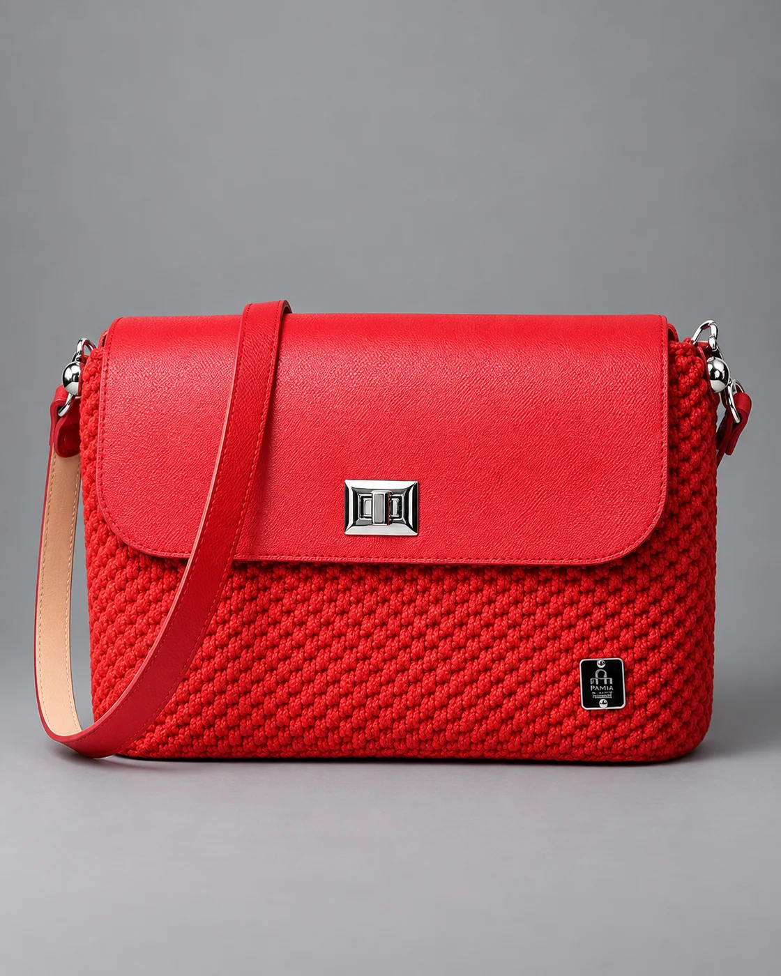 Rossa, patta in pelle, borsa fatta a mano Panna Bags
