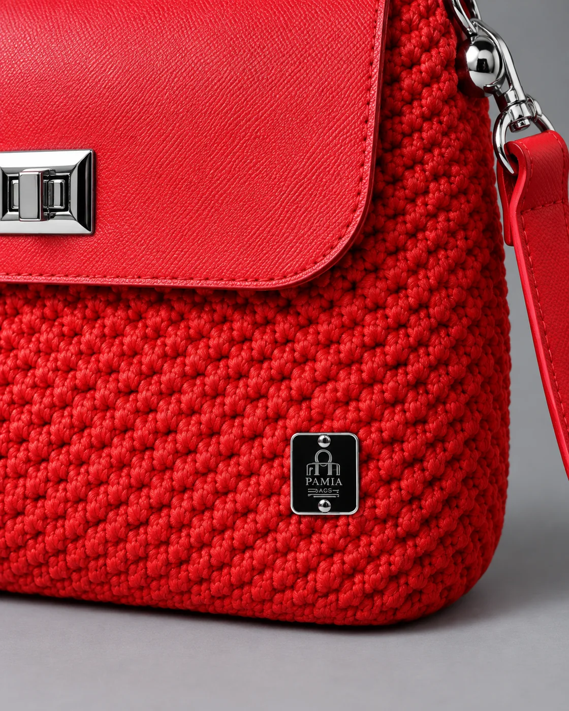 Rossa, patta in pelle, borsa fatta a mano Panna Bags