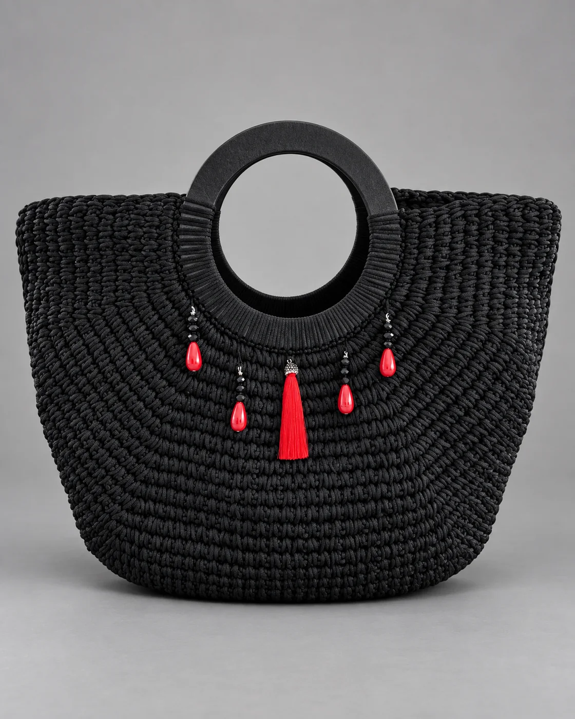 Mezzaluna con nappina rossa, borsa fatta a mano Panna Bags