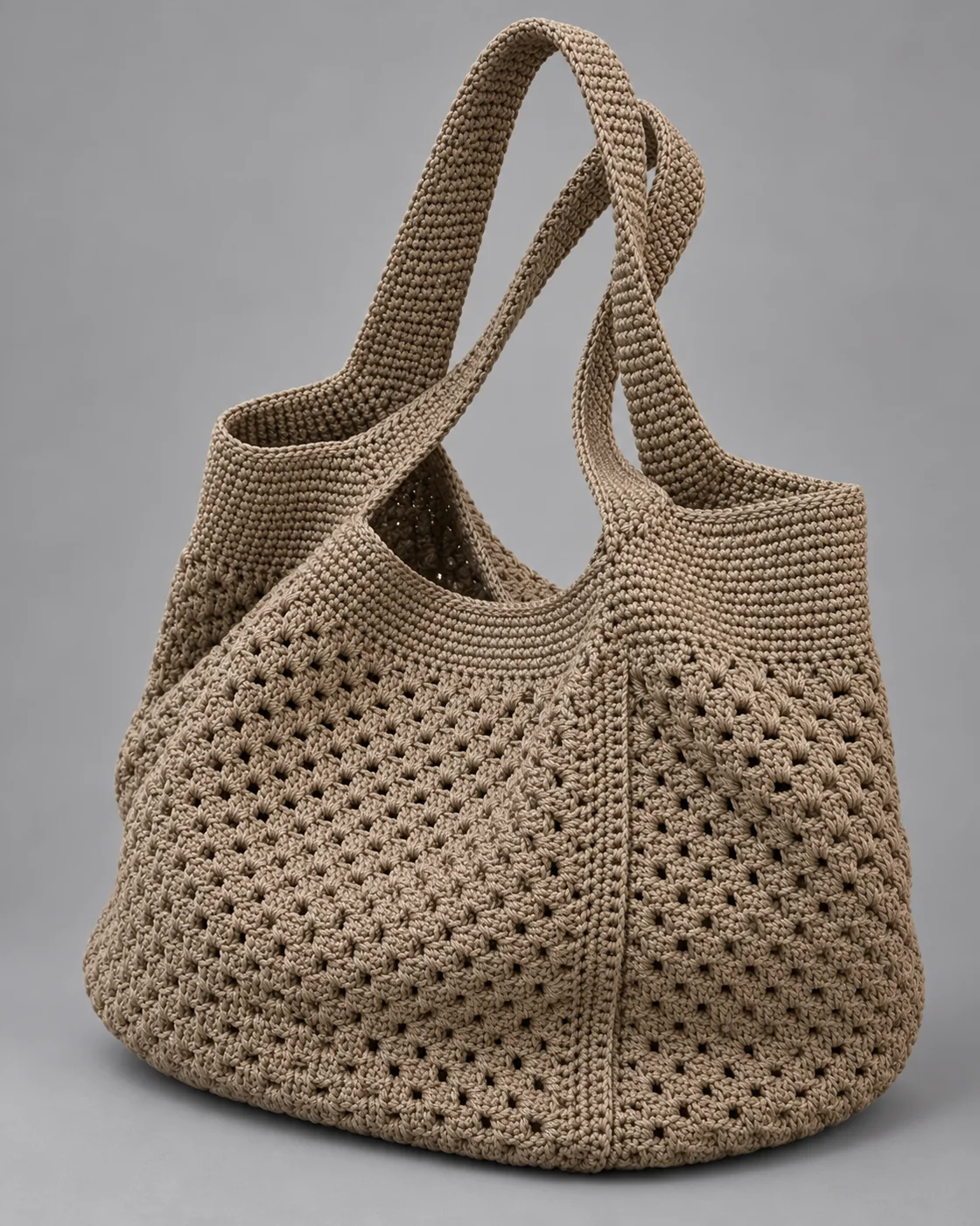 Hobo traforata tortora, borsa fatta a mano Panna Bags