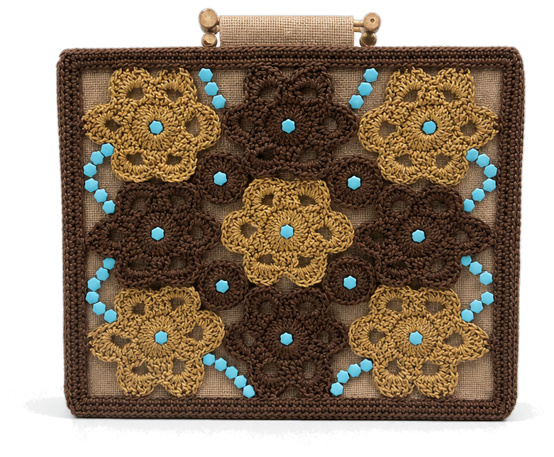 Cartella Panna Bags senape con fiori crochet