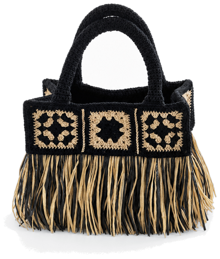 Borsa Panna Bags granny square nera con frange