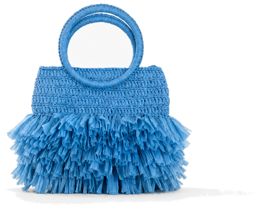 Borsa Panna Bags in rafia azzurra con balze