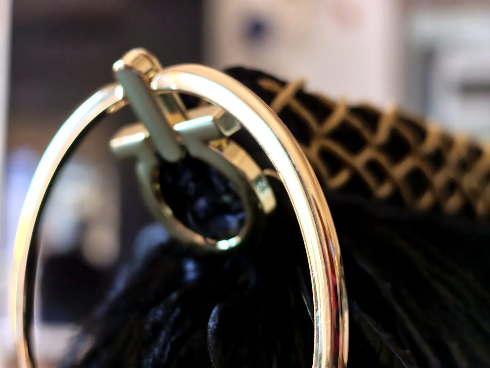 Nera, piume e anello dorato, particolare